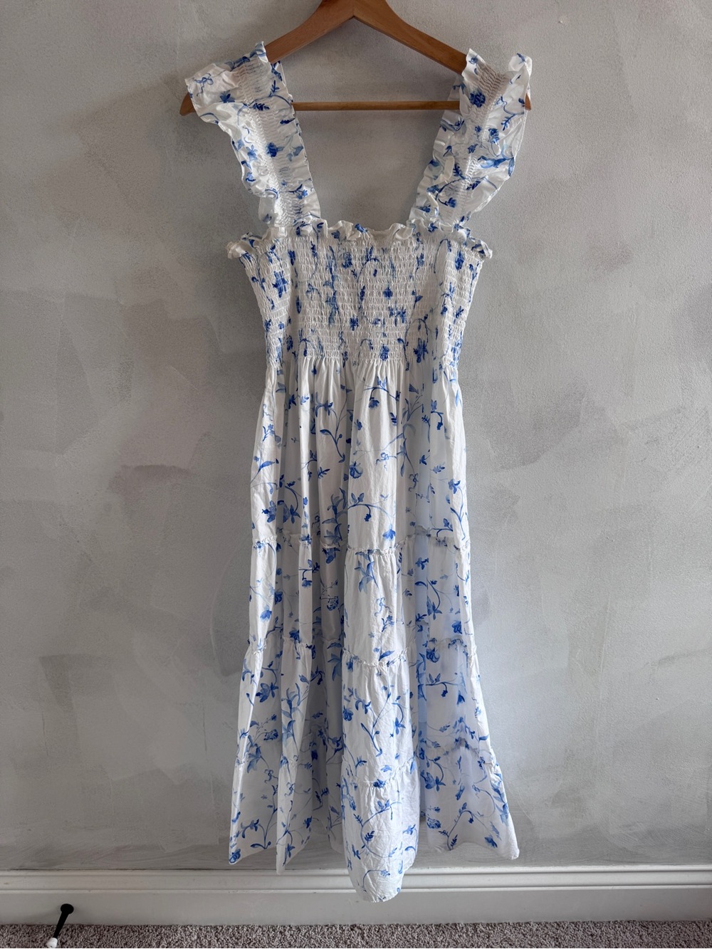 Hill House White Midi Dress with Blue Floral Print